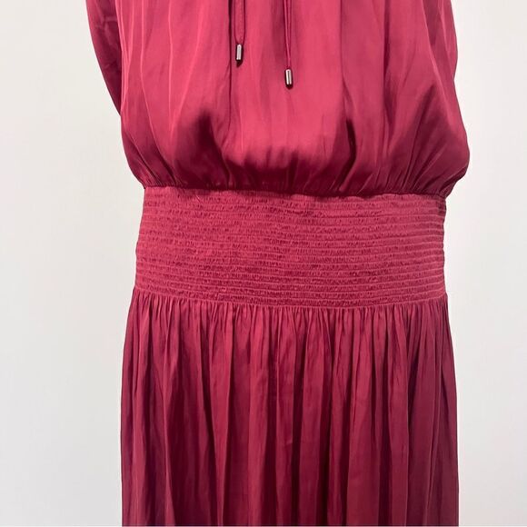 Halston Heritage Sleeveless Smocked Waist High/Low Dress Ruby Maroon XL - Picture 5 of 16
